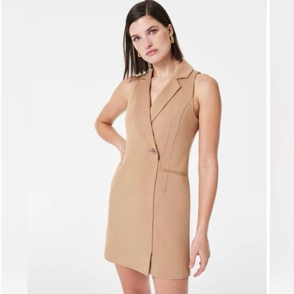 Spanx Ponte Vest Dress Office Quiet Luxury Stretch Neutral Toffee Tan Large NWT - Picture 15 of 15